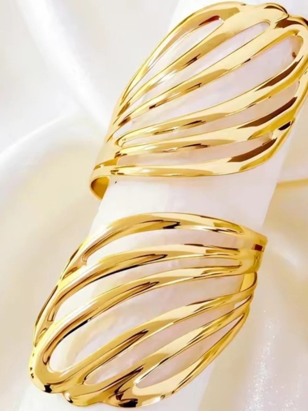 Gold Openwork Sculptural Cuff Bracelet
